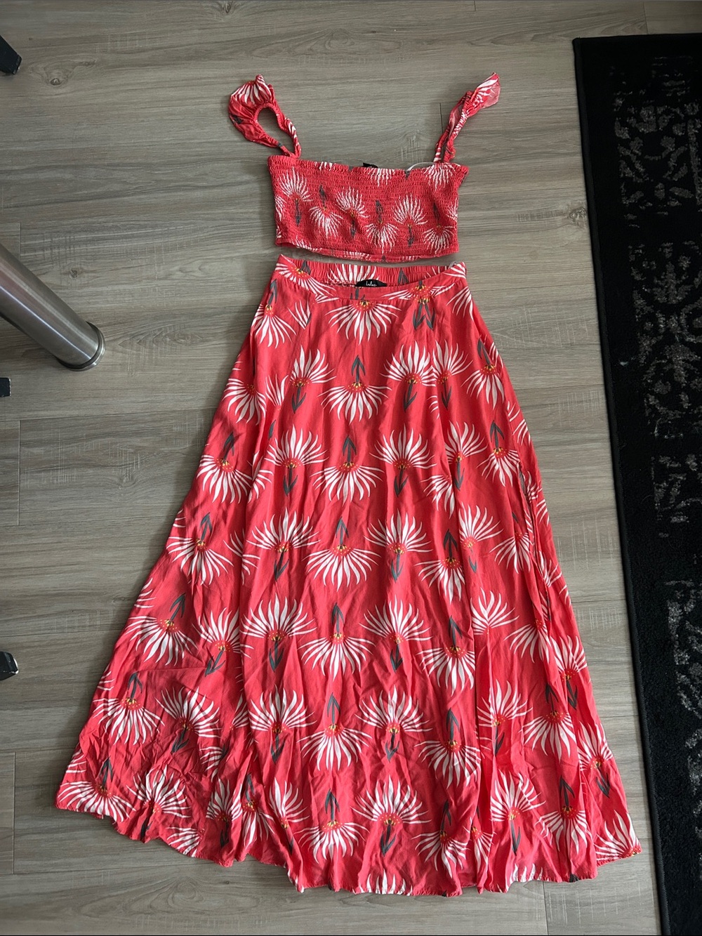Pink Floral Two-Piece Maxi Dress Set